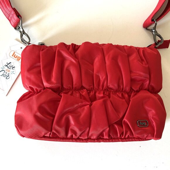 Lug Flounce Ruched Crossbody Bag Poppy Red Cherry Red - Picture 6 of 13